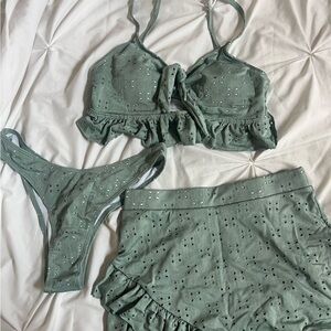 Green Eyelet Women's Swimsuit Set